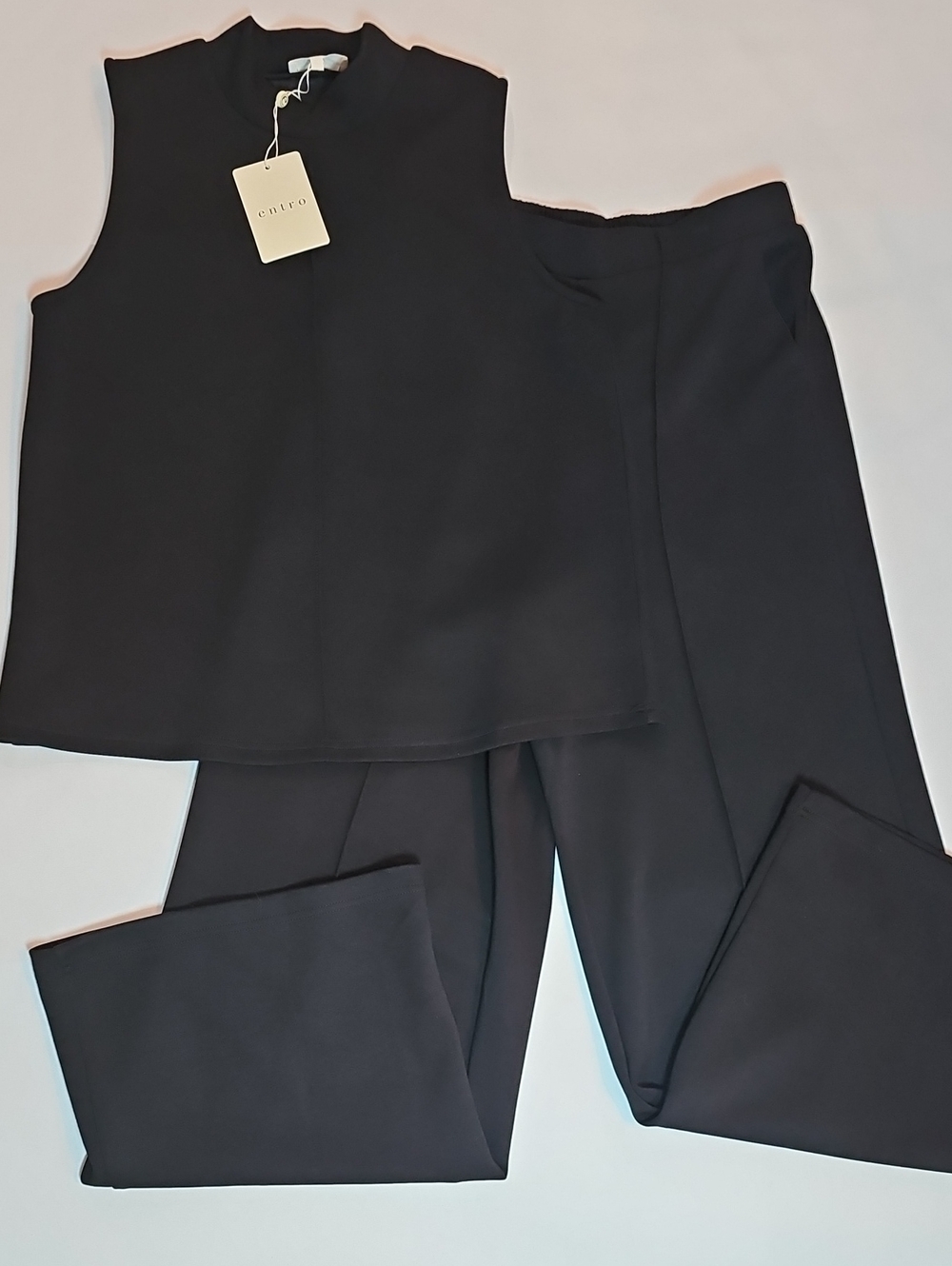 entro Black Sleeveless Mock Neck Top with Wide Leg Trousers Set